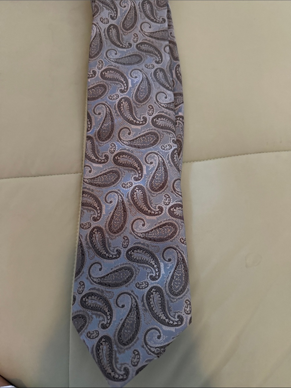 “Dona Vona Paisley Men’s Dress Tie Silver Blue Formal Necktie
